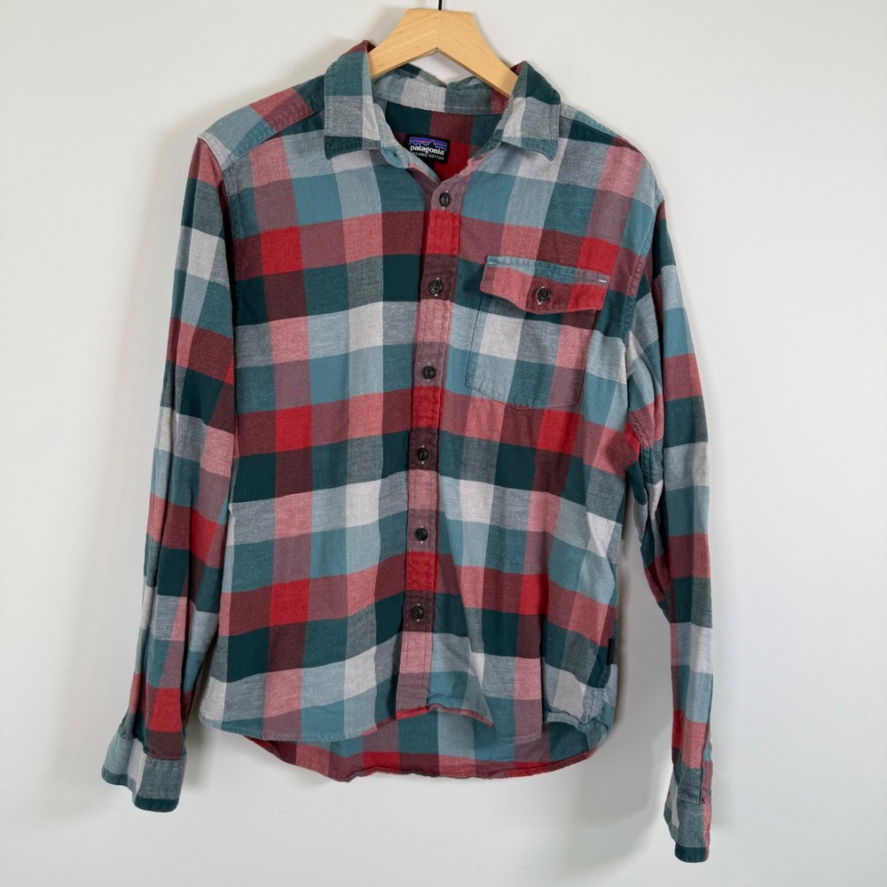Patagonia Men's 100% Organic Cotton Flannel Plaid Button Up Shirt‎ Top Small